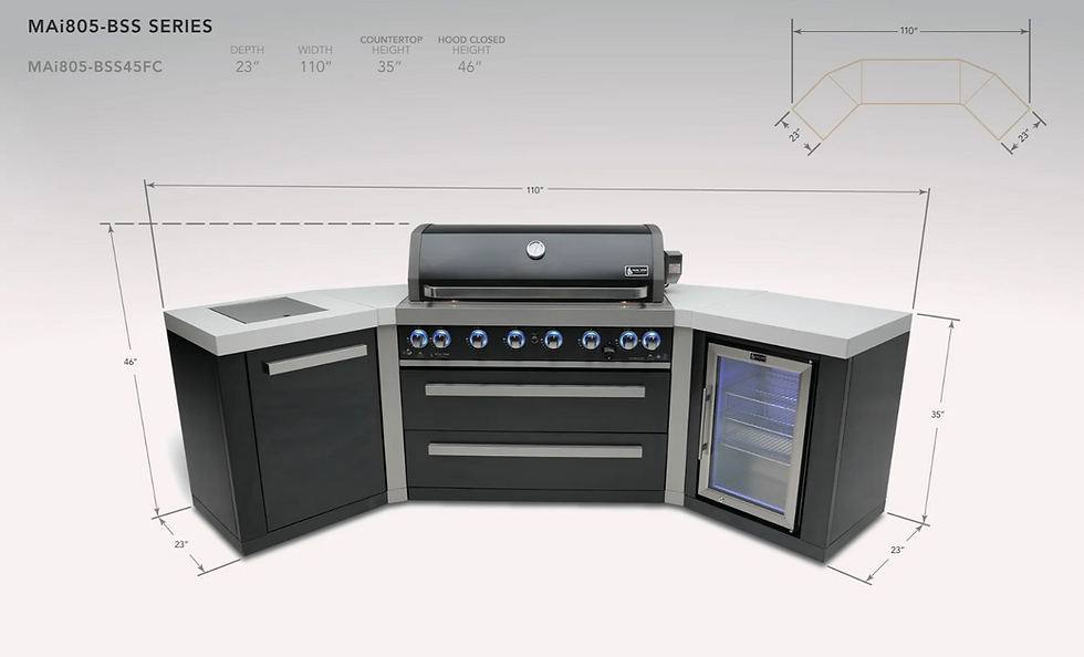 Thumbnail: Mont Alpi 805 6-Burner Black Series Panoramic Outdoor Kitchen — Fridge