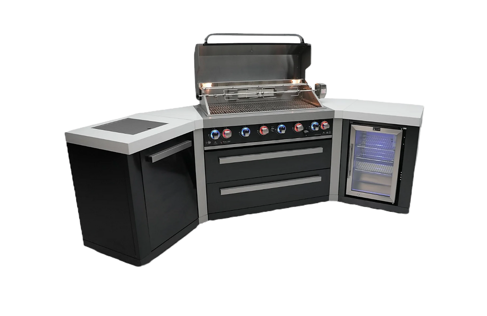 Thumbnail: Mont Alpi 805 6-Burner Black Series Panoramic Outdoor Kitchen — Fridge