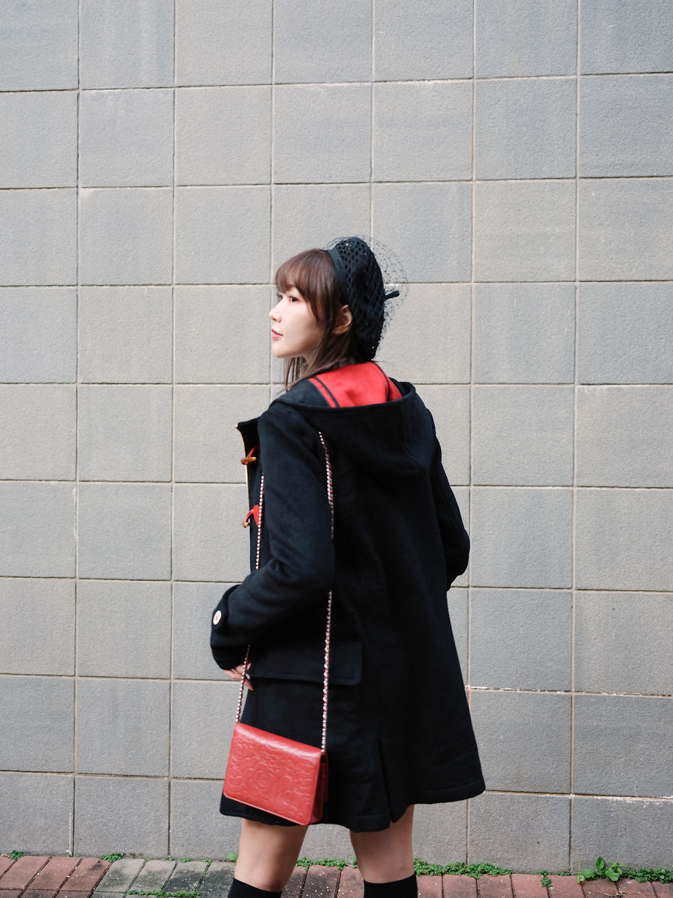 Thumbnail: KanaLili Meow Leather -trimmed Black Wool Coat