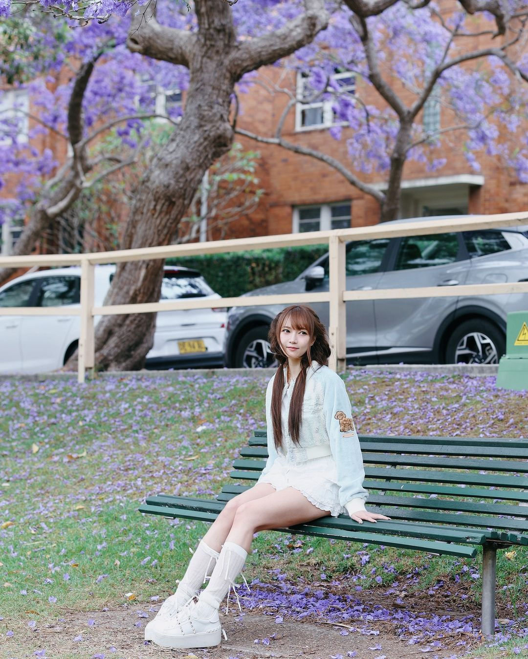 lIlI by KanaLili Cropped baseball jacket in Angel Blue