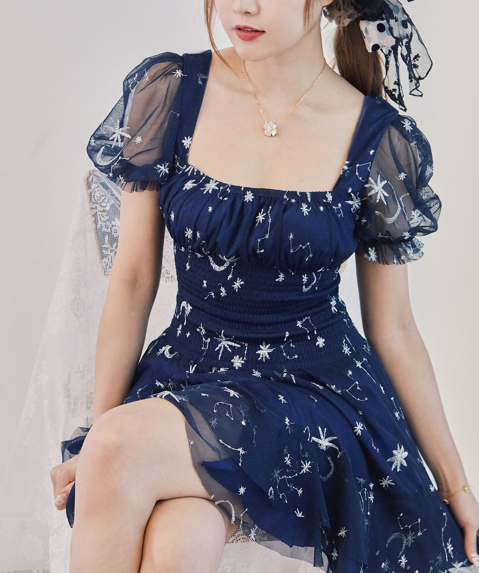 縮圖：Galaxy embroidered dress in midnight blue