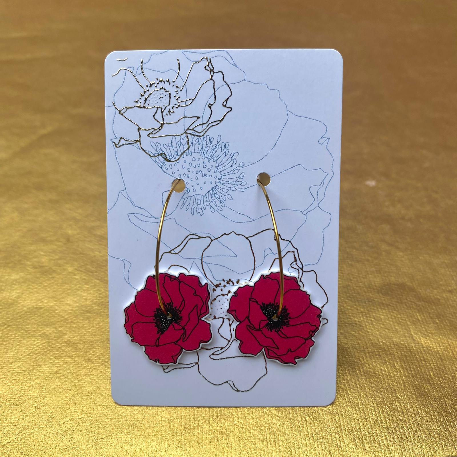 Boucles d'oreilles créoles anémone coloris rose foncé