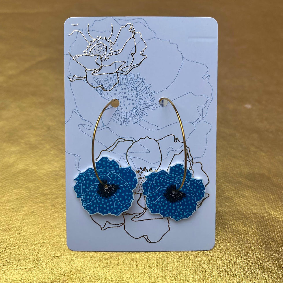 Boucles d'oreilles créoles anémone coloris bleu pois blancs
