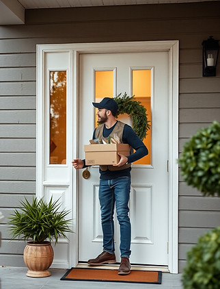 a delivery man knocking on a house door.jpg