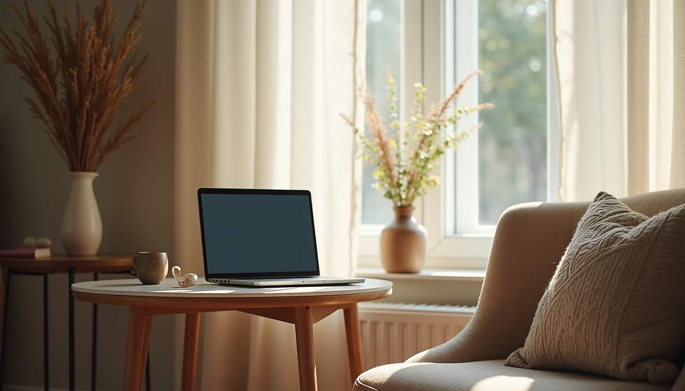 A laptop on a coffee table in a calm lounge