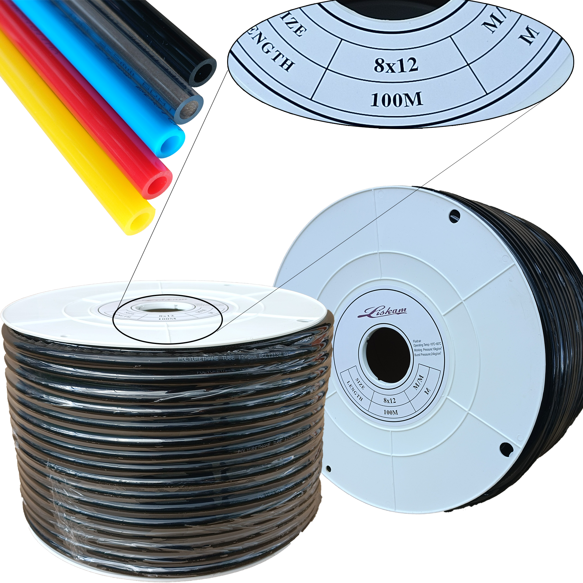 Przewód PU POLIURETANOWY Wąż Pneumatyczny 12x8mm czarny 1m