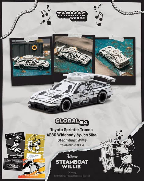 Tarmac Works Mickey Mouse Toyota Sprinter AE86 (Jon Sibal) Diecast (PRE-ORDER)