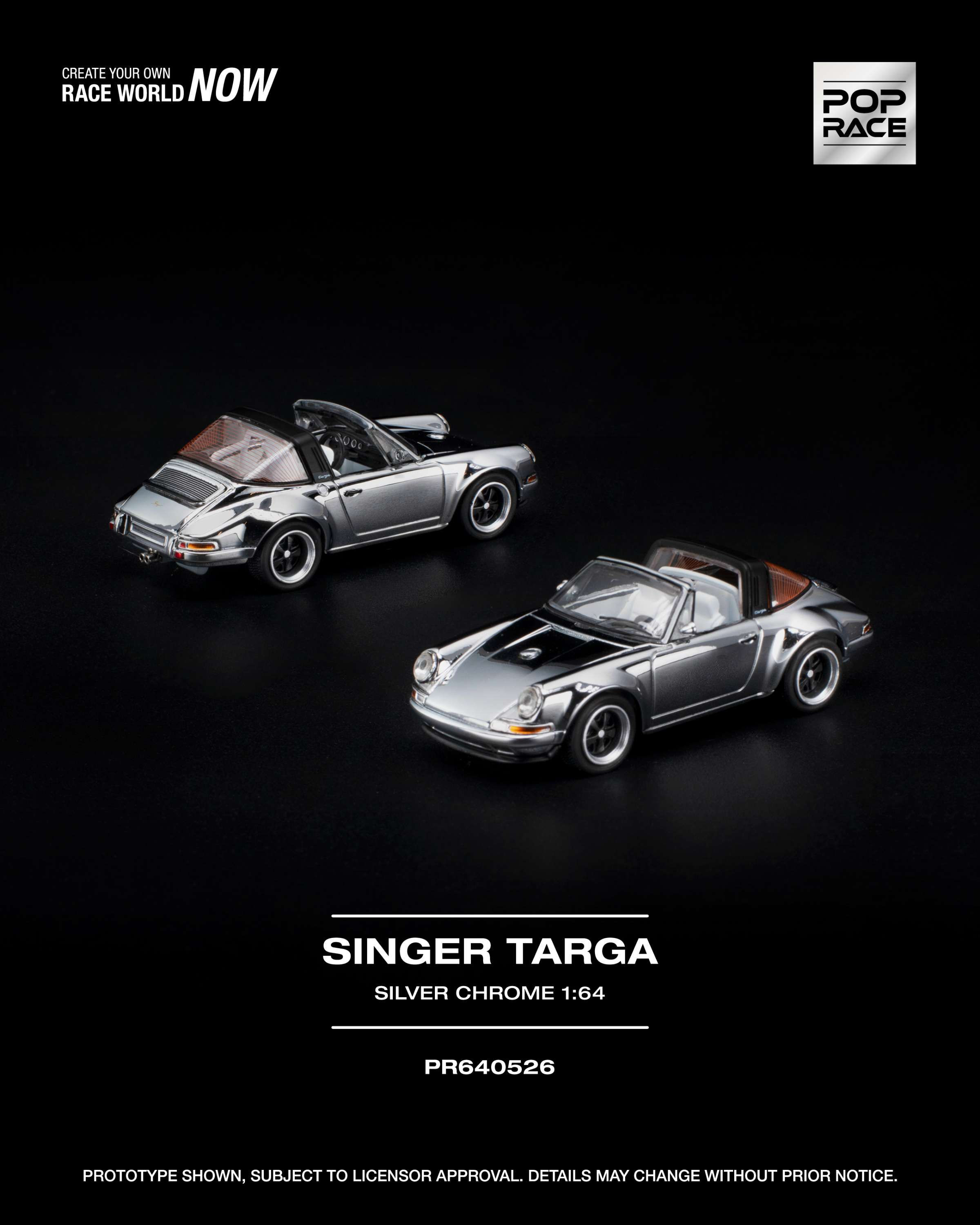 Pop Race Porsche Singer Targa (Silver Chrome) Diecast #526 (PRE-ORDER) 