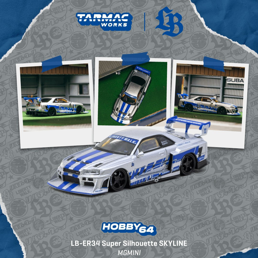 Tarmac LBWK Silhouette Nissan Skyline (Silver/Blue) Diecast (PRE-ORDER)