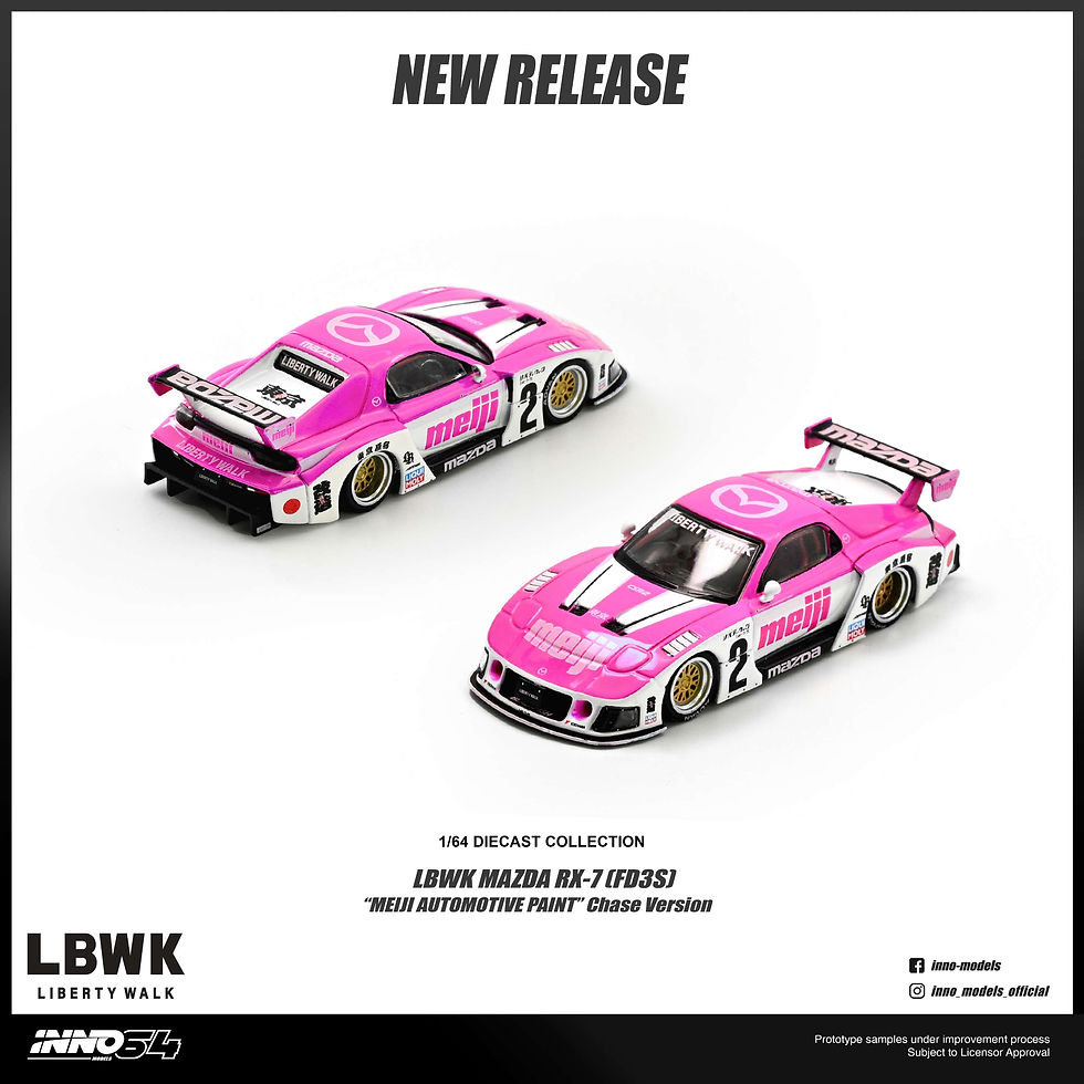 Thumbnail: INNO64 LBWK Mazda RX7 Meiji (Blue) Diecast (CHANCE OF PINK CHASE) (PRE-ORDER)
