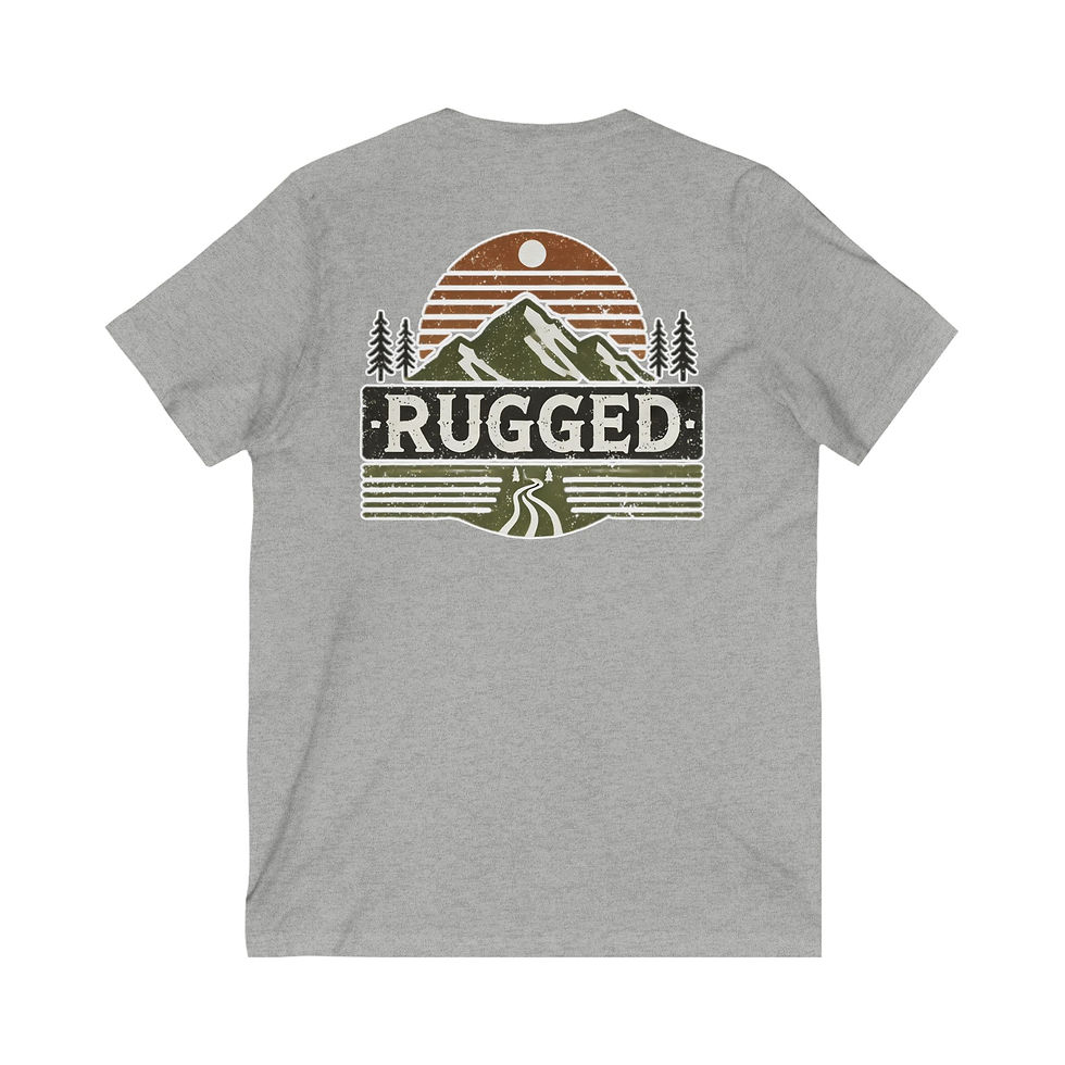 Thumbnail: Unisex V-Neck Tee - Green Rugged Mountain