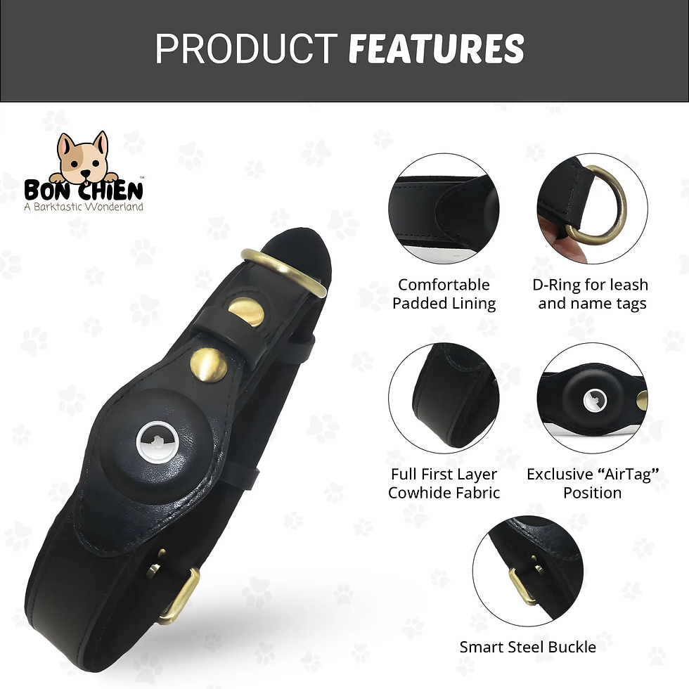 Thumbnail: Bon Chien Leather Dog Collar with Airtag Holder - Waterproof & Adjustable