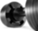 Close-up of NUOBELL adjustable dumbbell set with sleek black design on a gym floor .jpeg