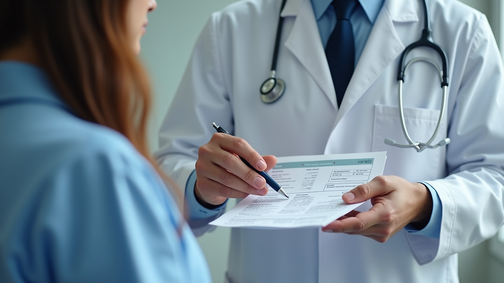 Close-up view of a healthcare provider explaining billing information to a patient