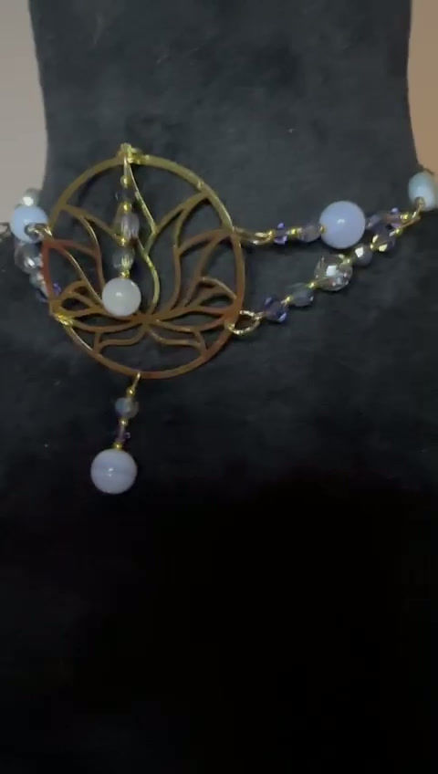 Thumbnail: Blue lotus flower with Blue Lace Agate Body Grid Pendant
