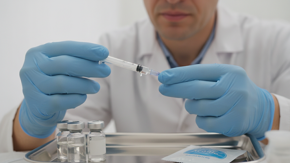 Close-up view of a medical professional preparing a syringe for injectable treatment