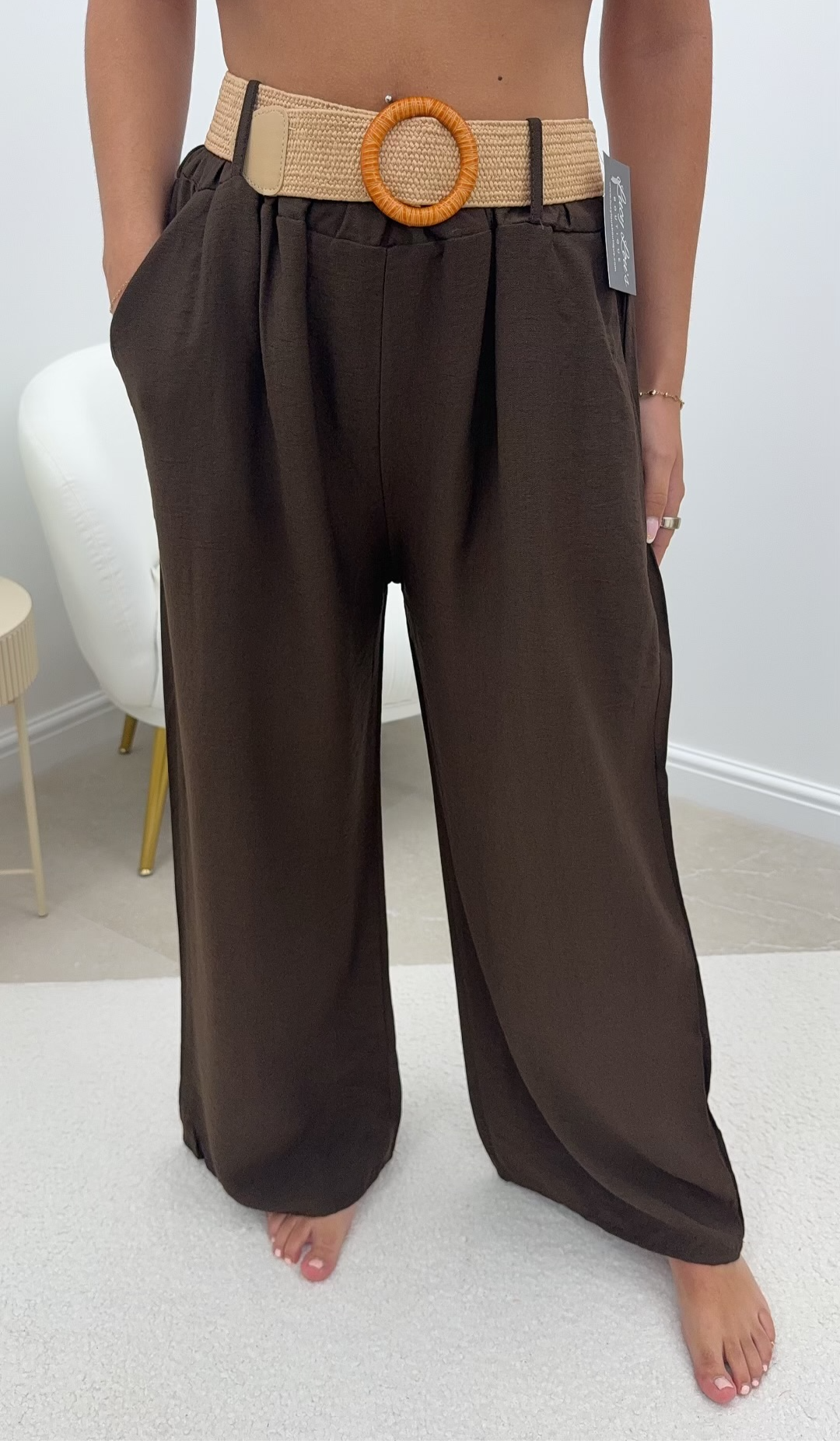 Caroline Belted Wide Leg Trouser Chocolate