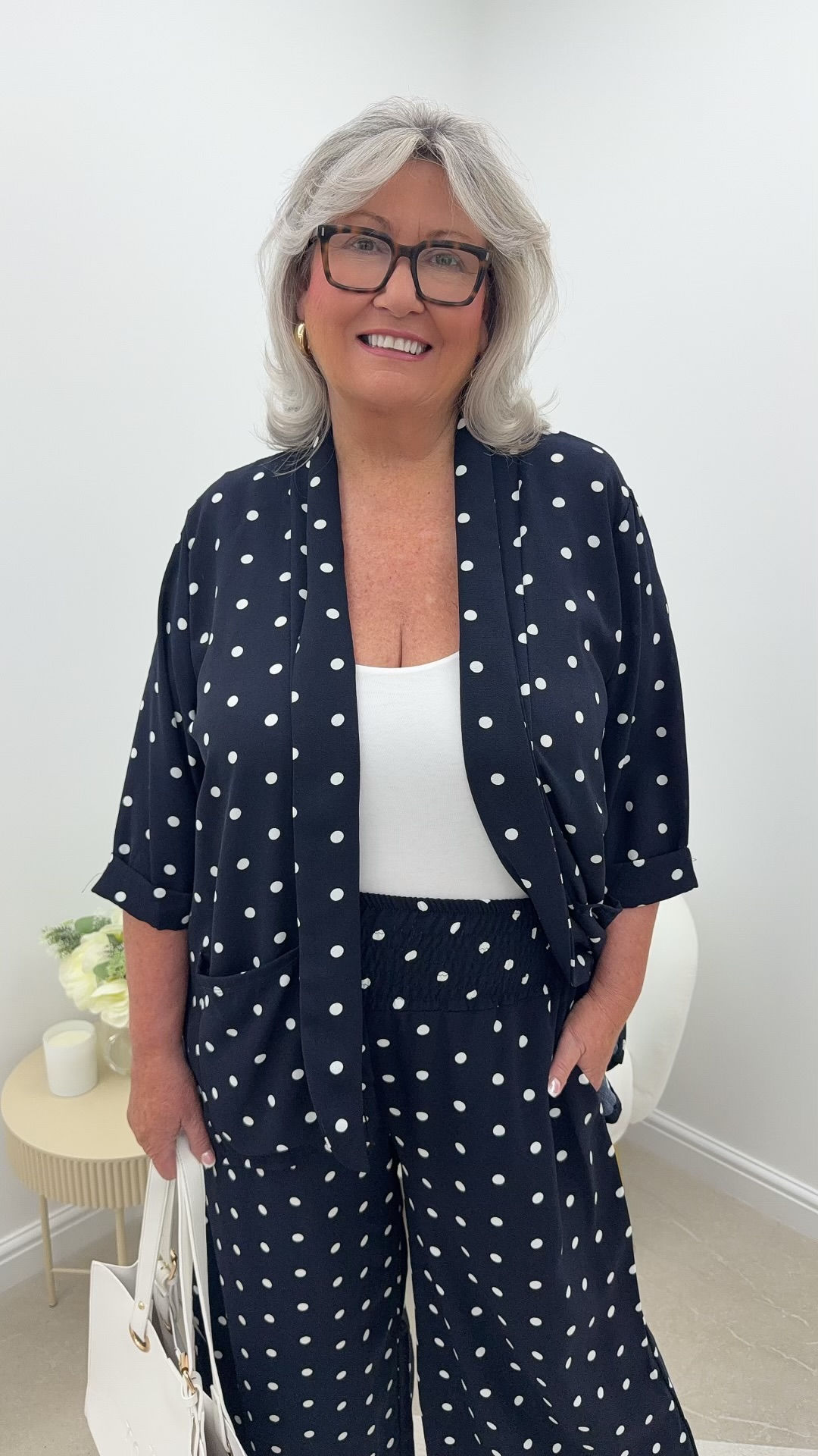 Dottie 2 Piece Palazzo Set Polka Navy