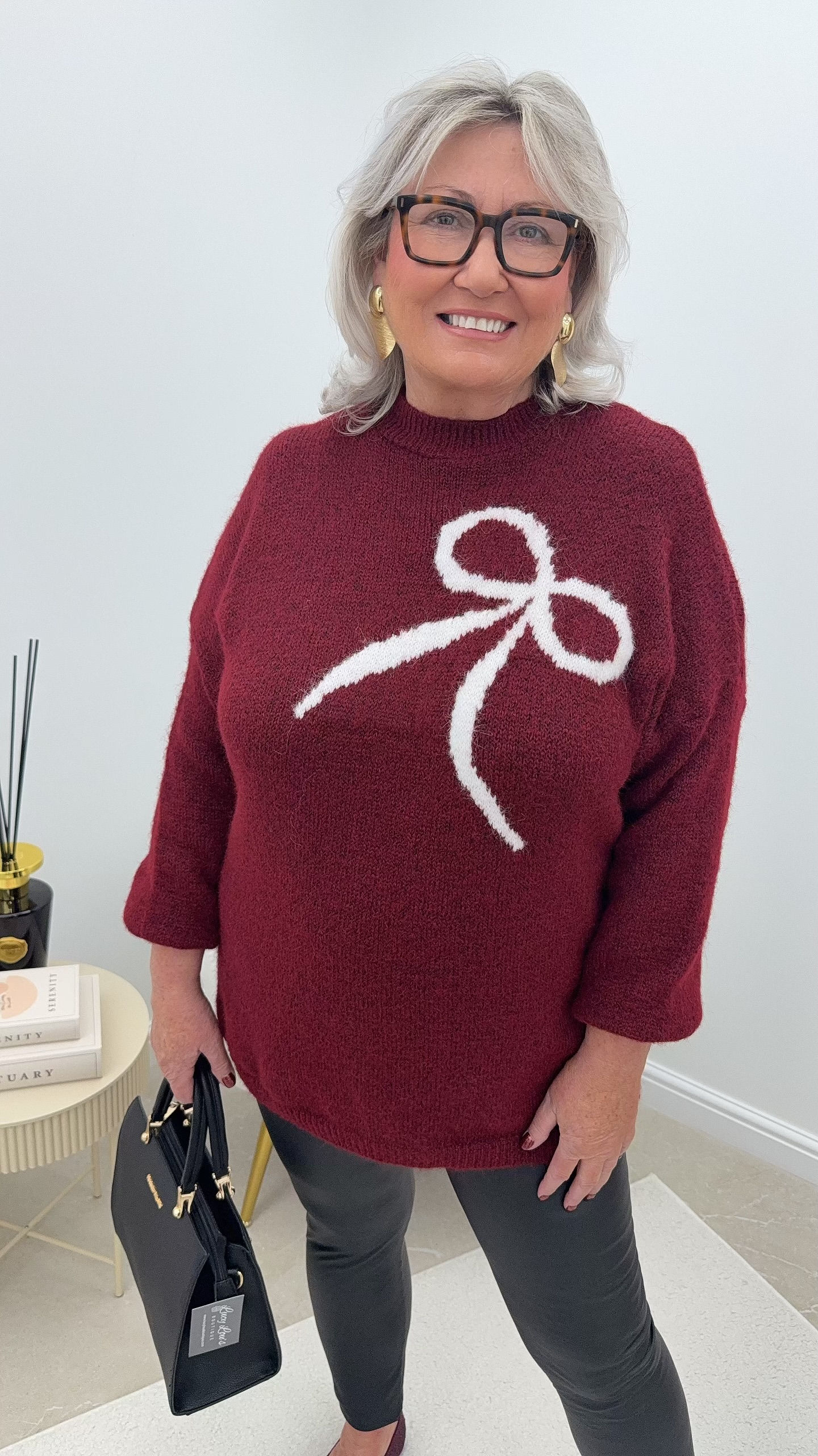 Barney Bow Detail Knitted Jumper Wine