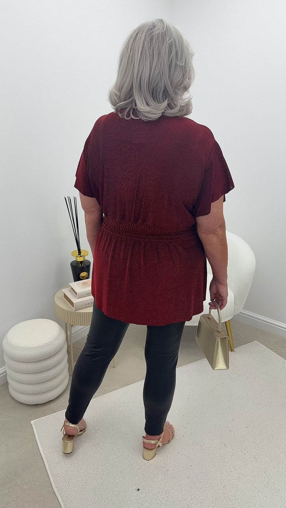 Thumbnail: Hallie Shimmer Stretchy Sparkle Magic Top Wine