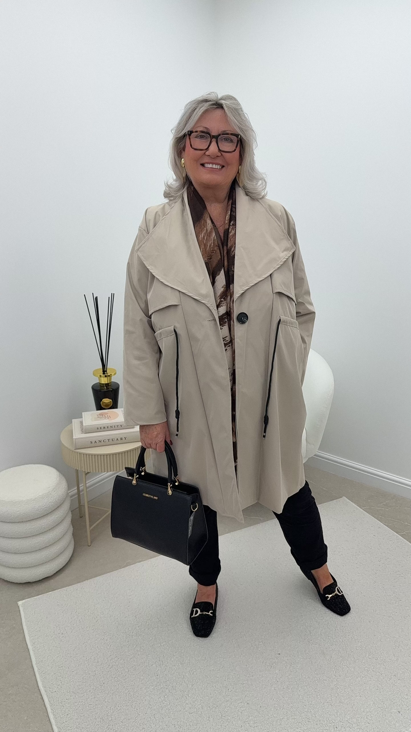 Collette Waterfall Drawstring Mac Jacket Beige