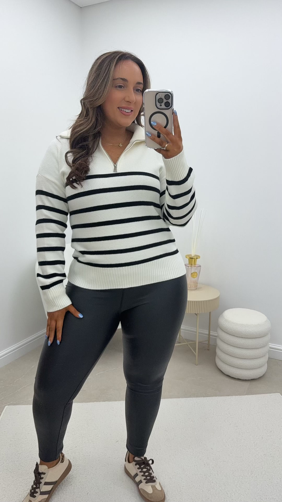 Mila Striped Zipped Jumper Cream