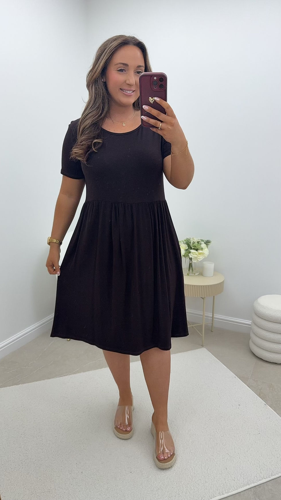 Thumbnail: Serena Basic T-Shirt Dress Chocolate