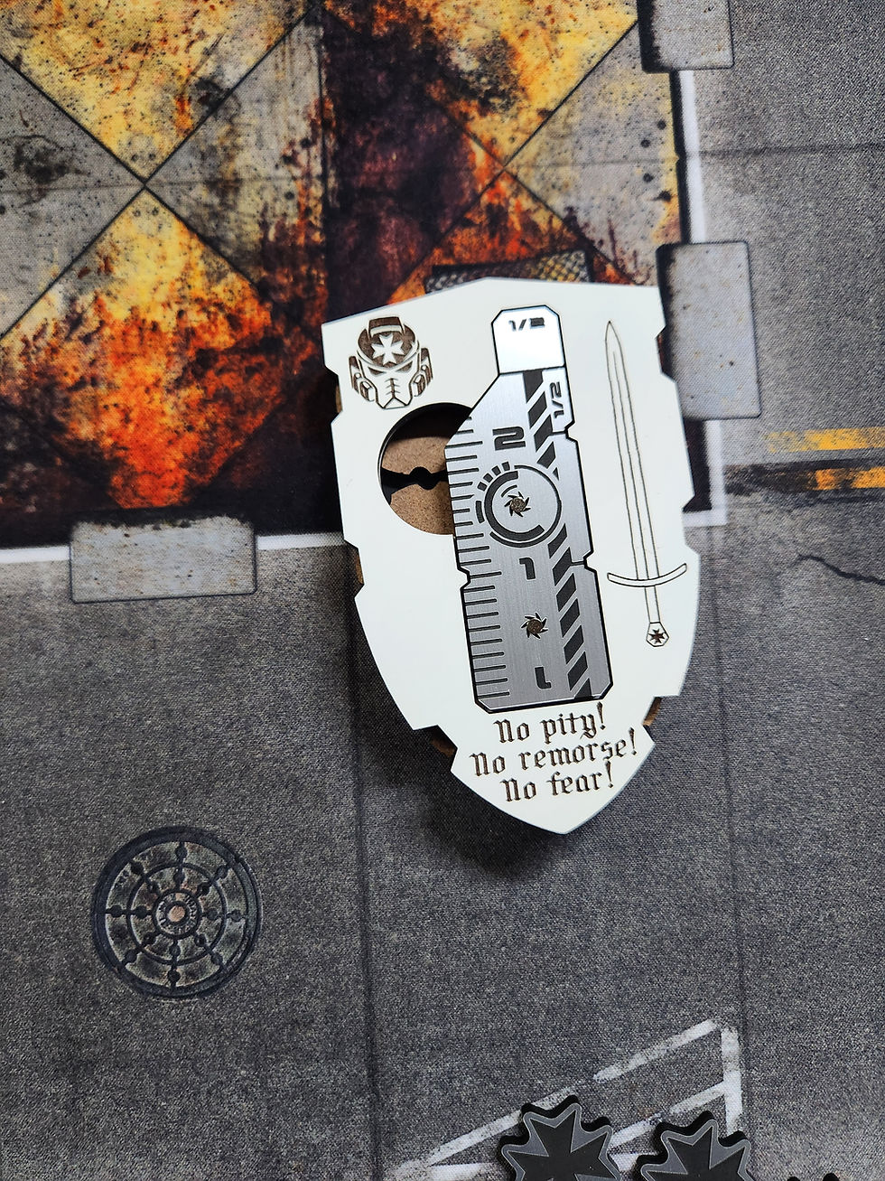 Thumbnail: Templars Shield Handheld Combat Tracker used for Warhammer40K