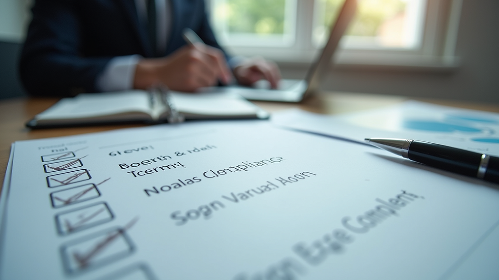 Eye-level view of a compliance checklist on a desk