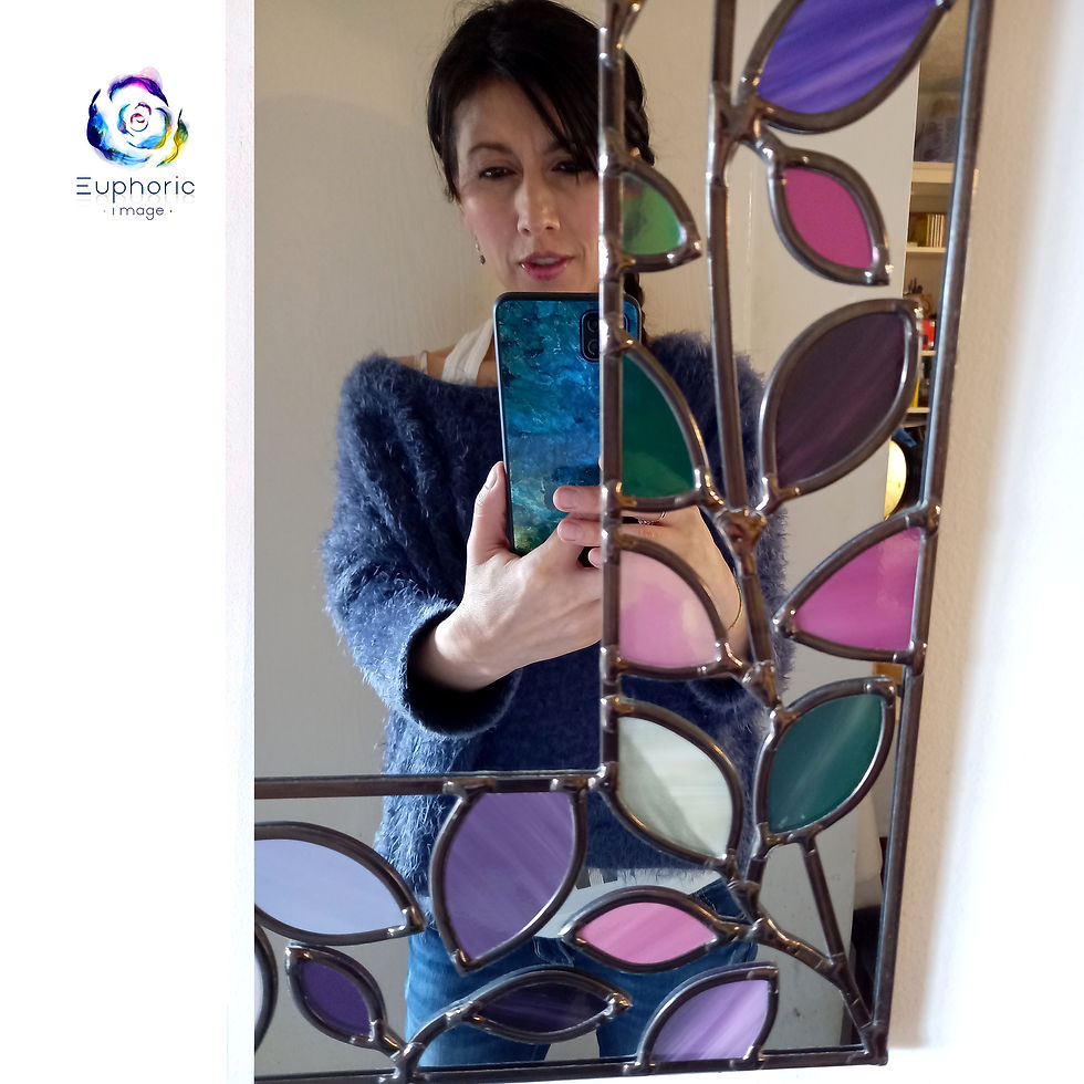 Thumbnail: Stained Glass coloured Leaves Mirror - Handmade - Bespoke 