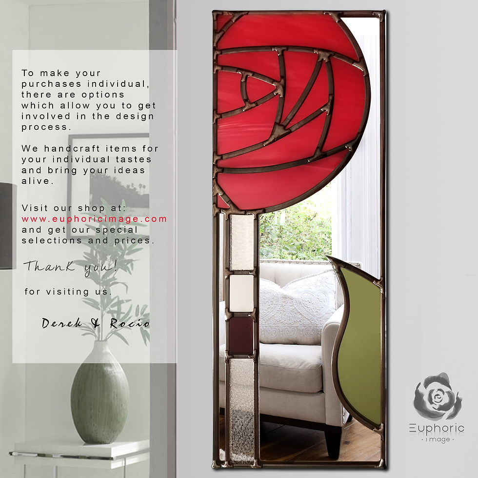 Thumbnail: Mackintosh style stained glass mirror handmade gift Art nouveau 16 x 46 cm