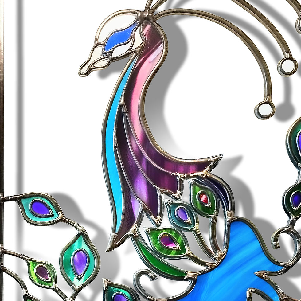 Thumbnail: Peacock design Lead Overlay Stained Glass Panel Window 38  X 61 cm