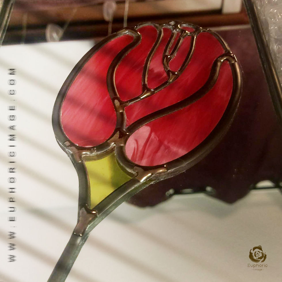 Thumbnail: Red Roses stained glass mirror 25 x 70 cm