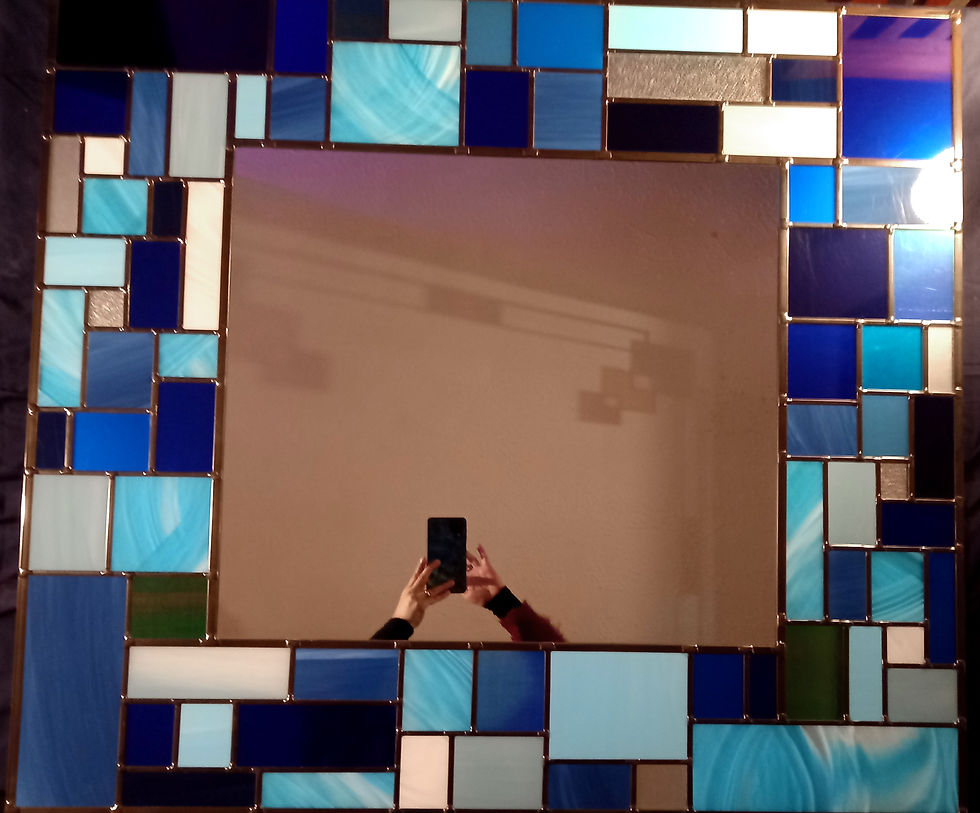 Thumbnail: Stained Glass Mosaic Mirror in Blue - Handmade - Bespoke 