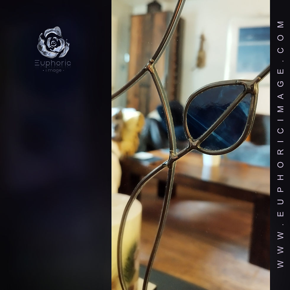 Thumbnail: Blue Mackintosh style stained glass mirror handmade gift Art nouveau 16 x 46 cm