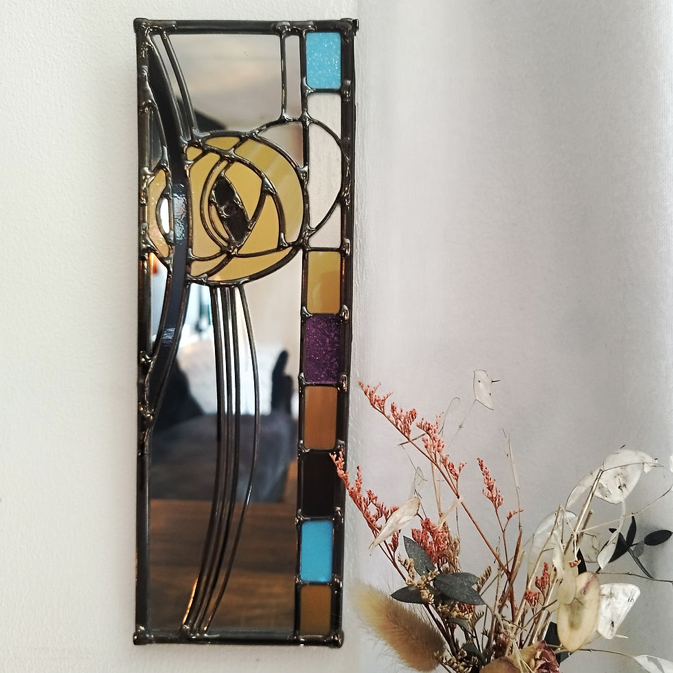 Small Mackintosh gold rose stained glass mirror