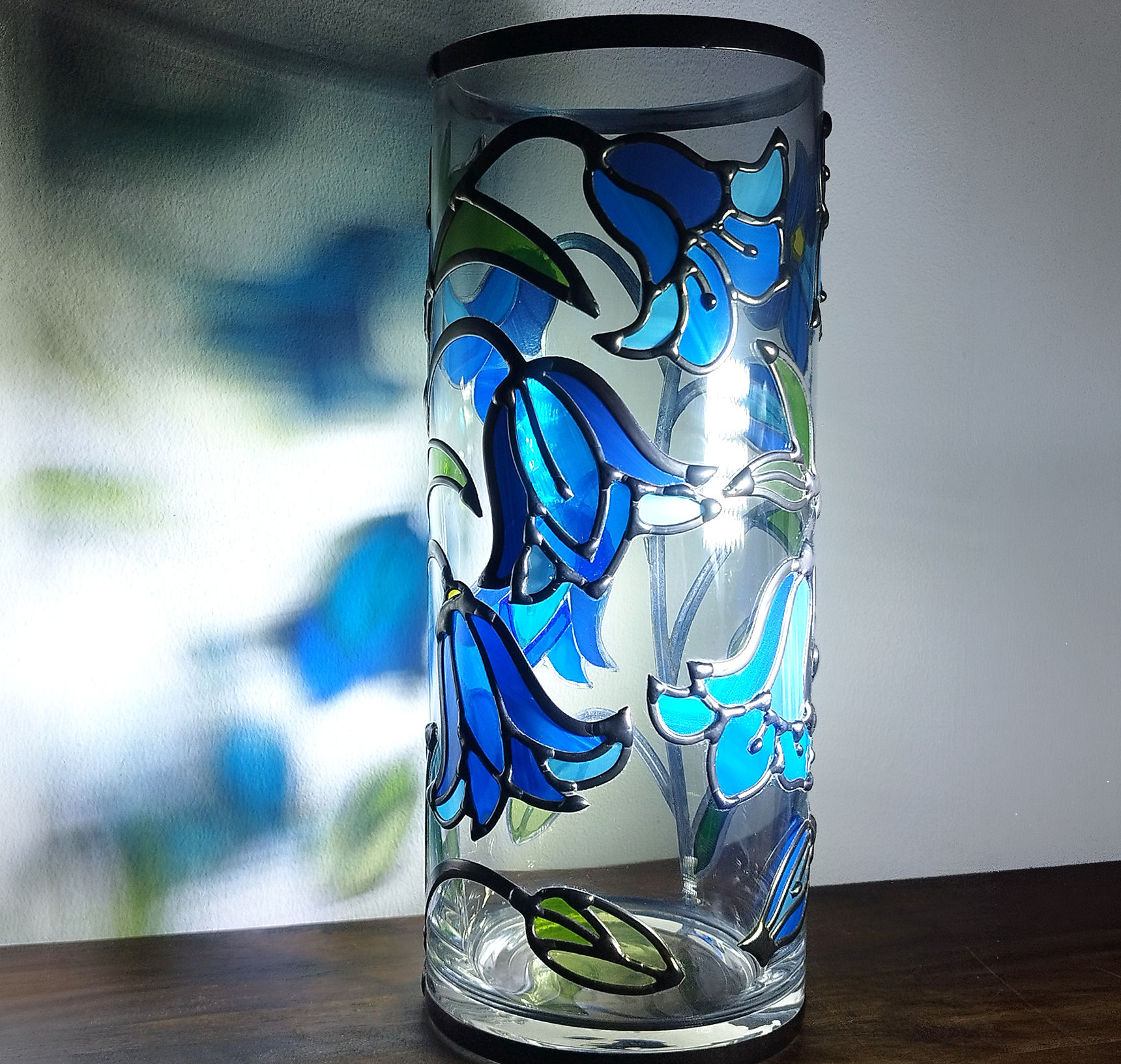Bluebell Bespoke Stained Glass Cylindrical Vase | Handmade Scotland