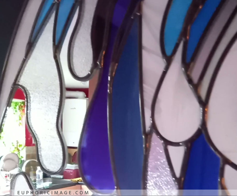 Thumbnail: Blue Wave Stained Glass Mirror – Contemporary Art Glass Design