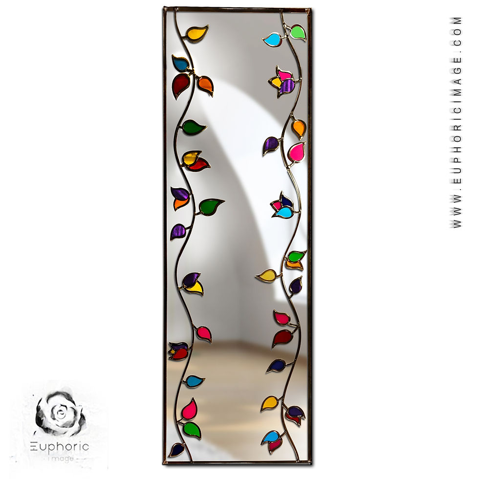 Thumbnail: Long Symmetrical Branches design lead overlay stained glass mirror 50 x 150 cm