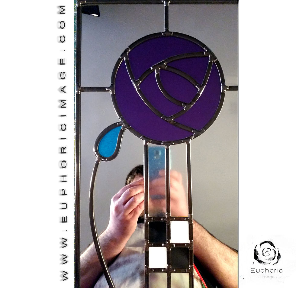 Thumbnail: Mackintosh Stained Glass Mirror in Purple & Green - Handmade 