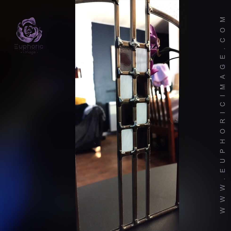 Thumbnail: Purple Mackintosh style stained glass mirror handmade gift Art nouveau 16 x 4cm