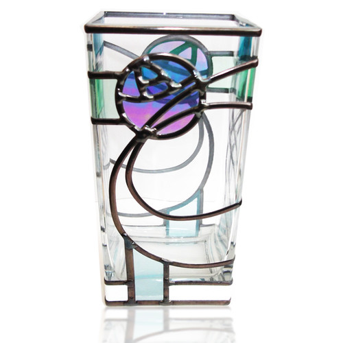Mackintosh inspired lead overlay stained glass Vase Euphoric Image