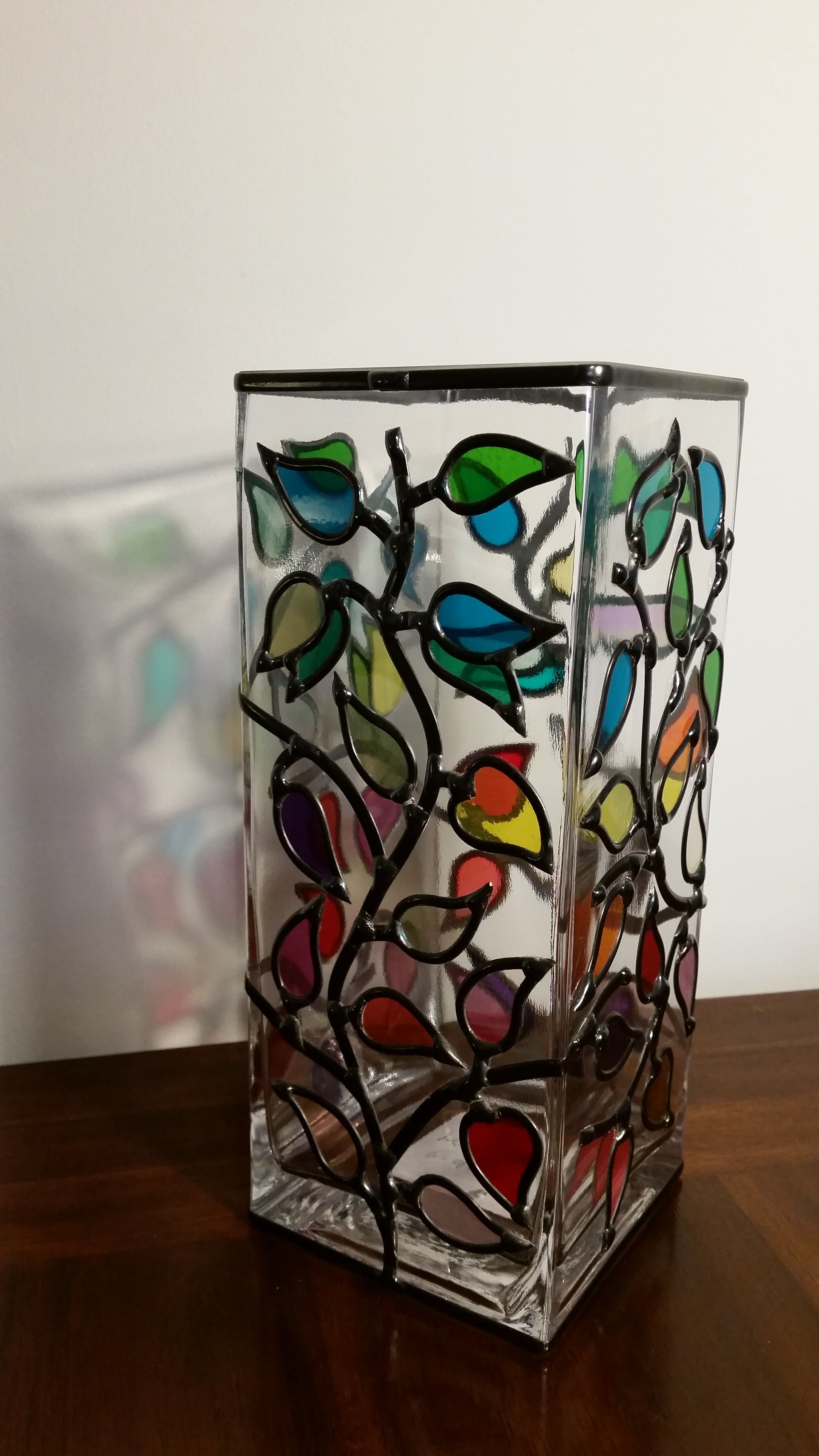 Handcrafted Branches lead overlay stained glass Vase