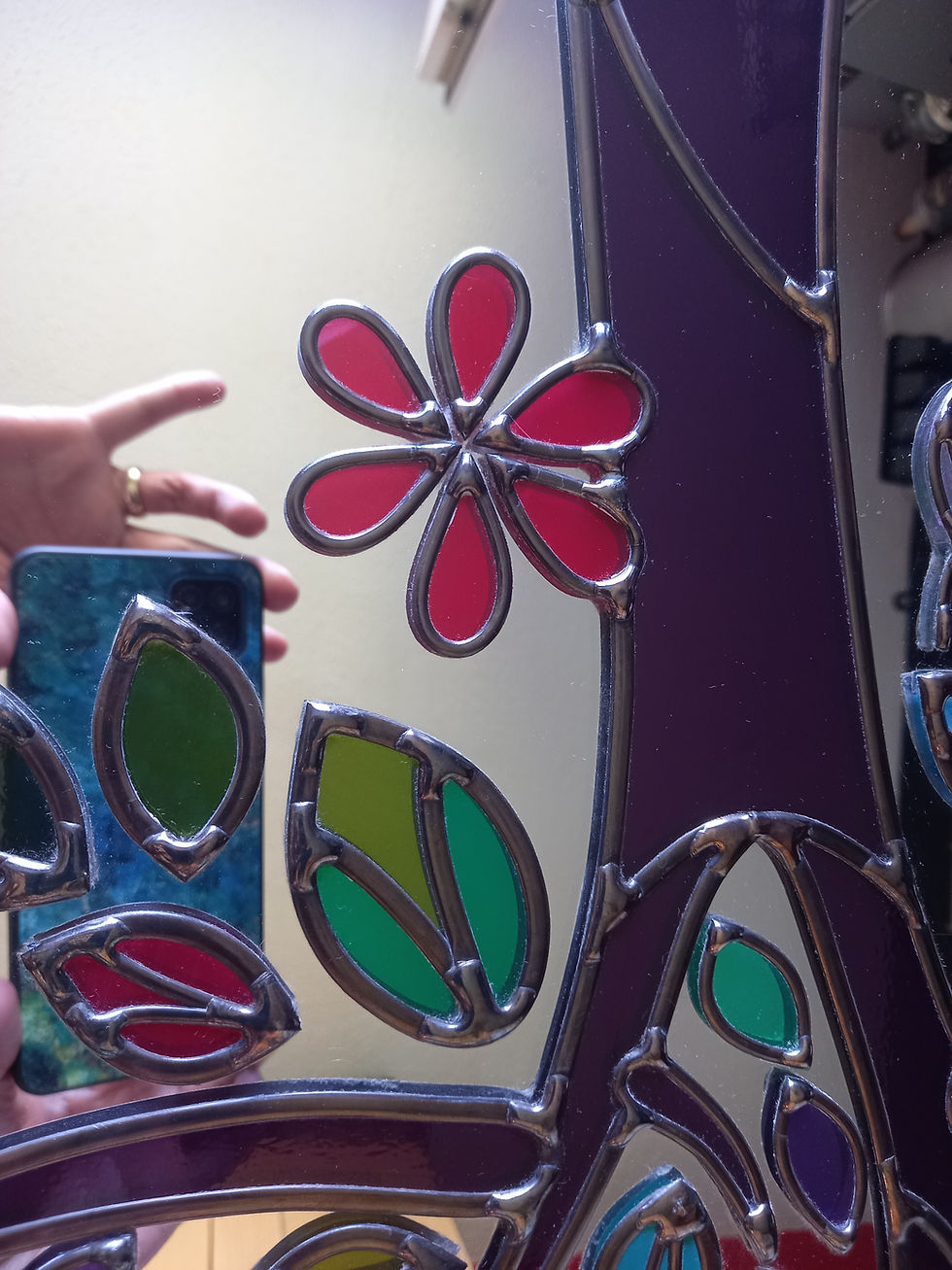 Thumbnail: Tree of Life Stained glass multi coloured mirror 65 x 65 cm.
