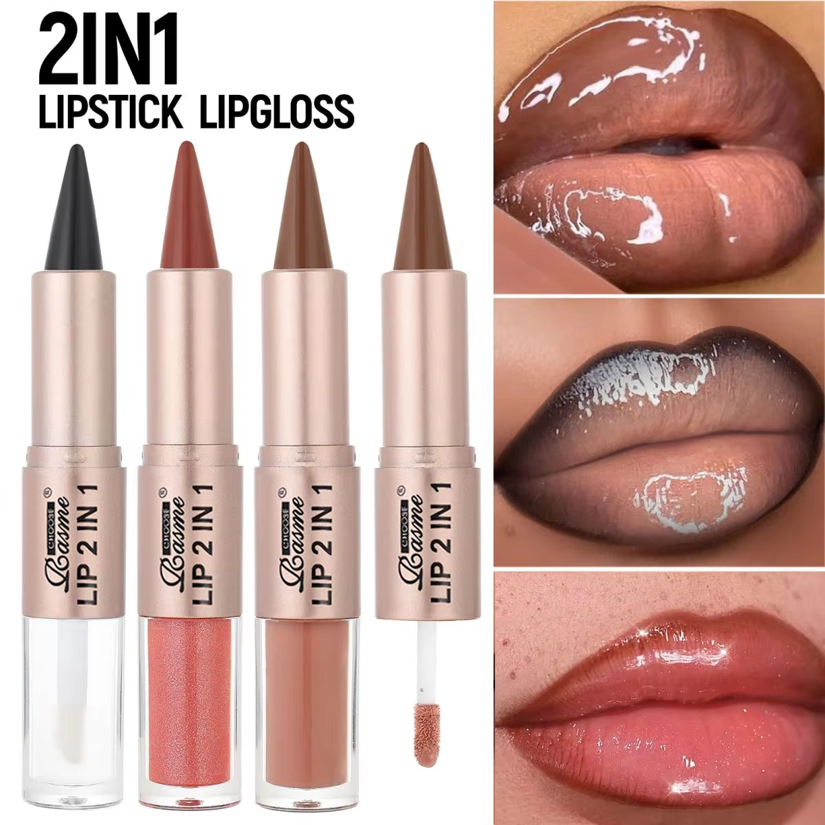 2-in-1 Lipstick & Lip Gloss, Dual-End Design, Waterproof Long-Lasting Lip Liner,