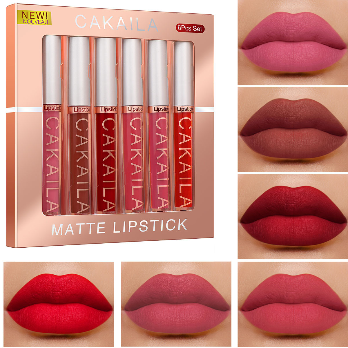 CAKAILA 6-Color Lip Gloss Lipstick Set Liquid Matte Velvet Matte Women's Makeup