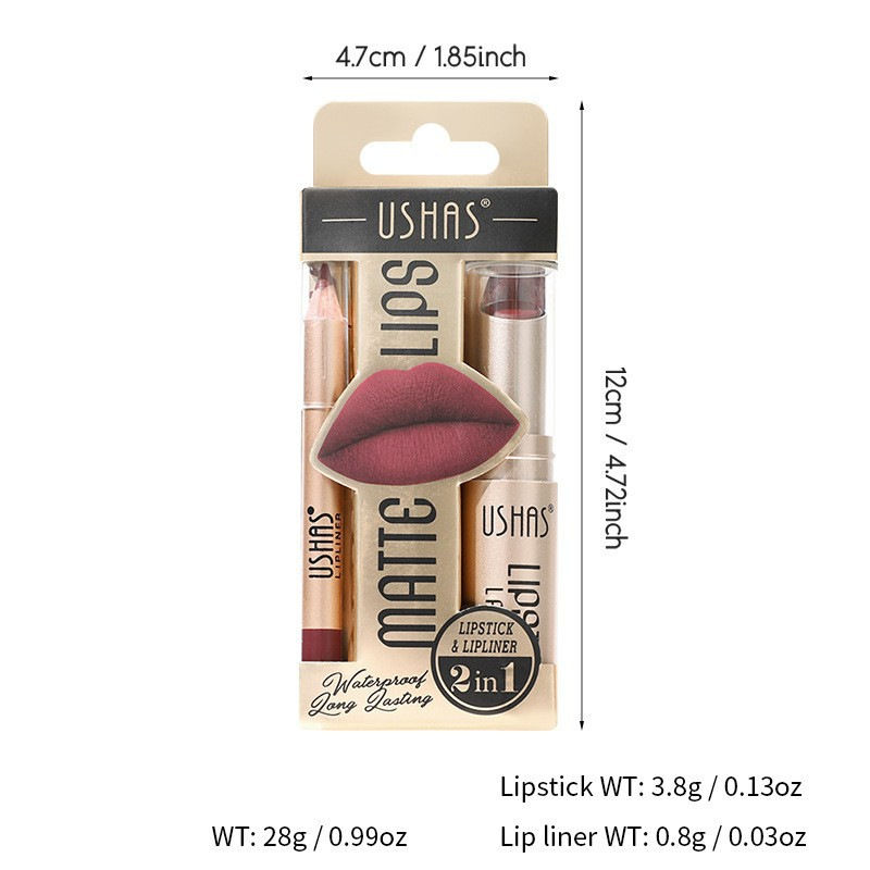Thumbnail: USHAS 12 Color Lip Liner + LIPSTICK Set Easy Coloring Matte Lipstick Long lastin