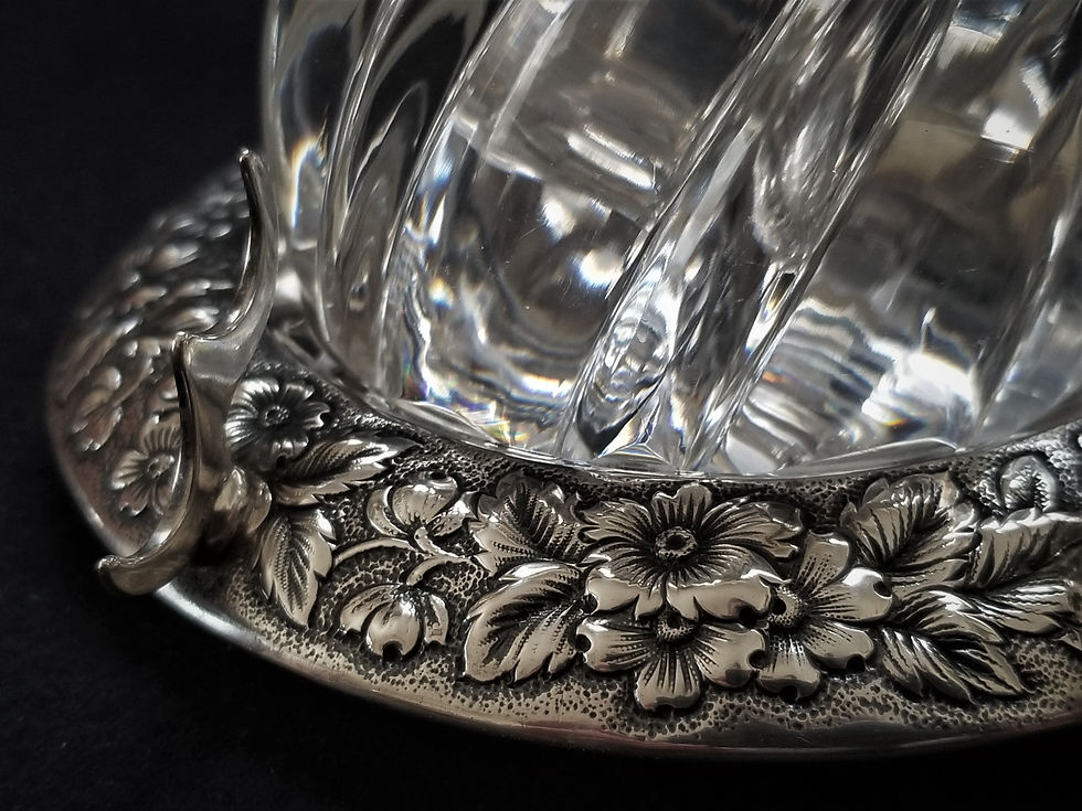 Thumbnail: abp inkwell, sterling silver, American brilliant cut glass, NYC, 5" t