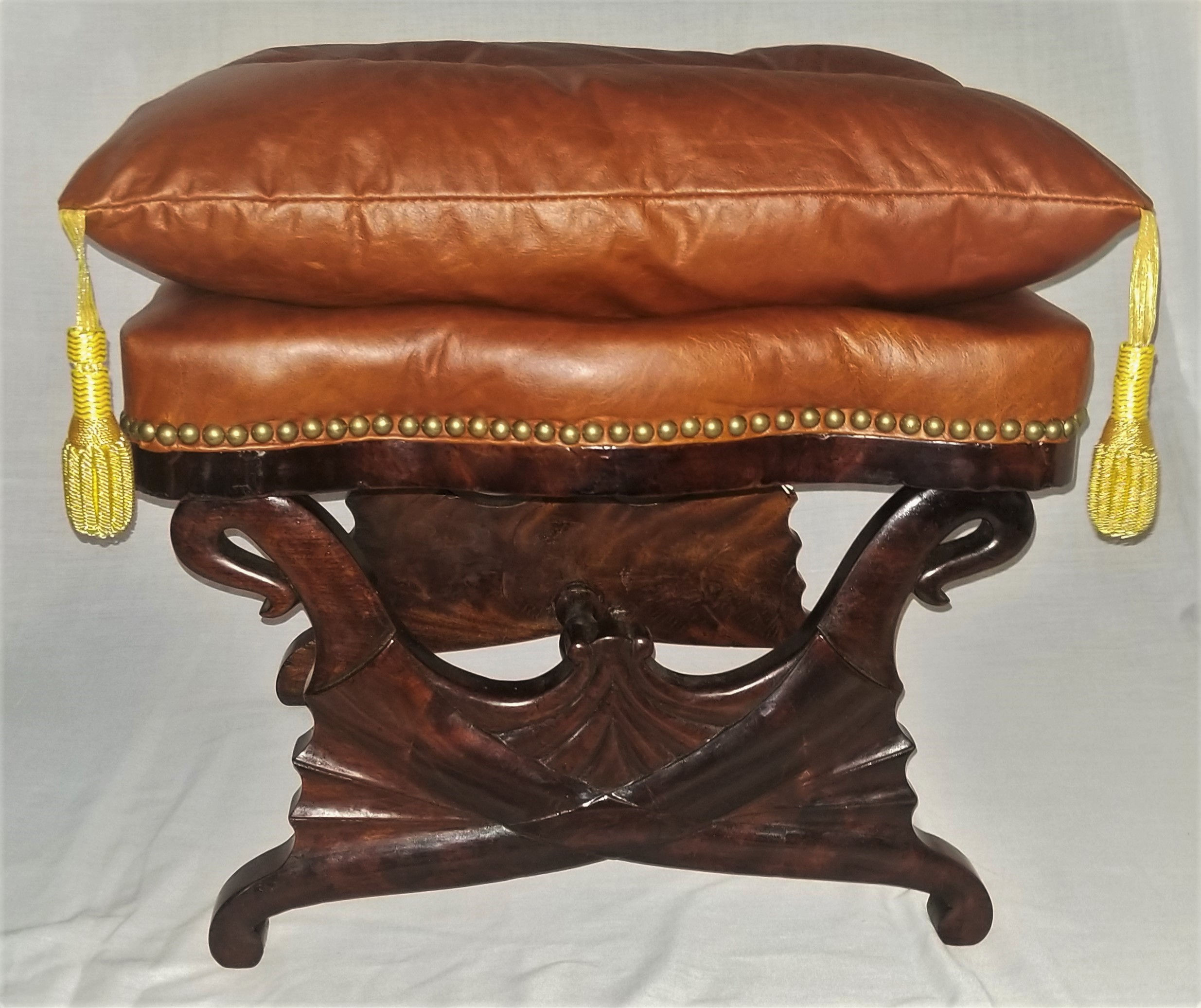 Ottoman, STOOL, Bench, Classical Empire, curule saber, sword, knots, leather 21"