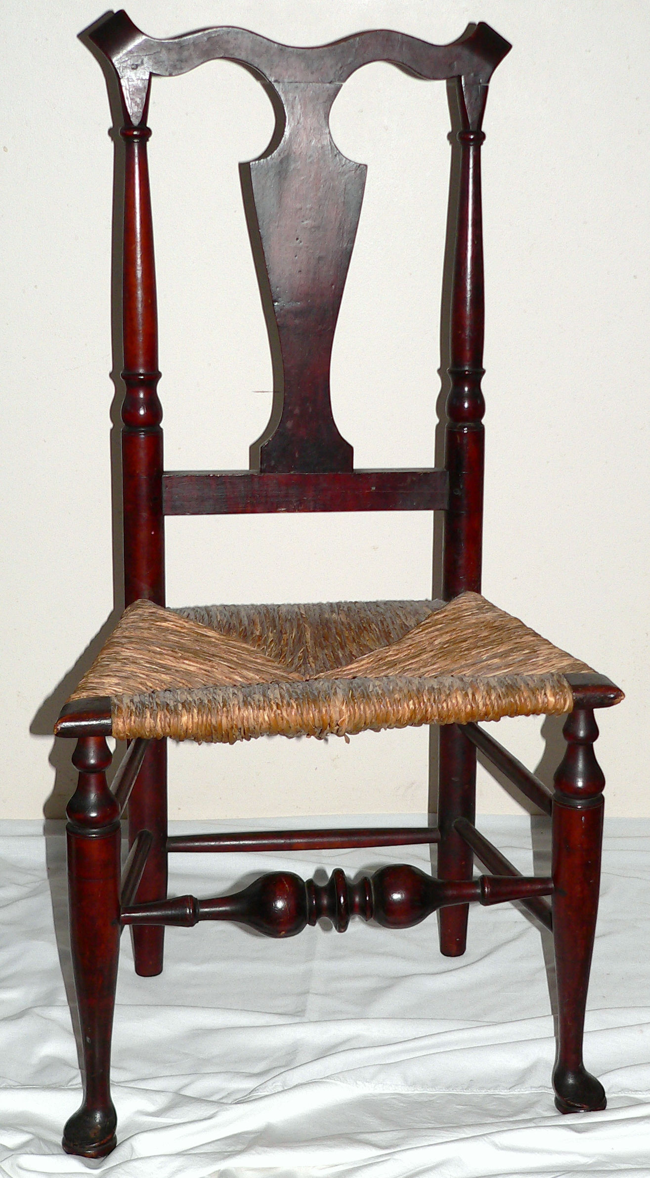 Pr side chairs & footstool, Hudson River Valley, Queen Anne, marked, 40"t